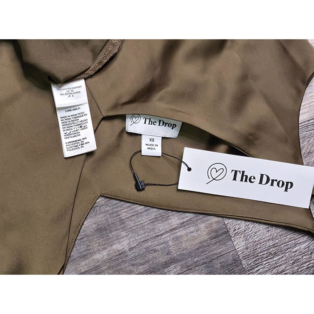 The Drop Ana Slip Dress Dark Olive Green Womens XS NWT V-Neck Side Slit Satin - Picture 9 of 10